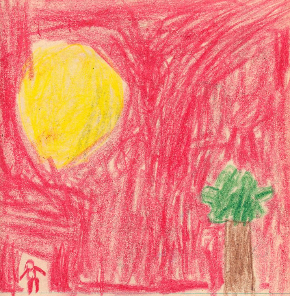portrait, landscape, religion, crayons, paper, 1960s